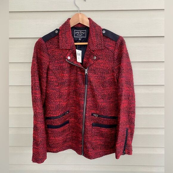 Lucky Brand Jackets & Blazers - LUCKY BRAND red slouchy moto jacket tweed NWT sz M women urban preppy streetwear